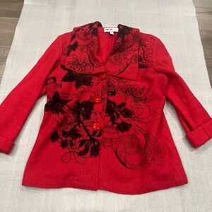 [US12]VTG Lanalee Red Wool Floral Print Blazer Jacket